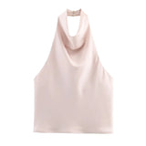 Fongt Summer New Silk Hysm Texture Hanging Neck Dress 3203317 Vatry Dress 3210317