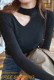 Hollow Out Pullover Sweater Women Autumn Winter Black Jumper Soft Warm Women Long Sleeve Slim Knitted Tops 2023 Pull
