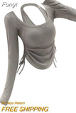Style Patchwork Halter T-Shirts Women Sexy Y2K Slim Crop Top Streetwear Tee-Shirt Long Sleeve Tops 2023 Autumn