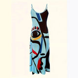 Fongt Summer Cool Sling Skirt Abstract Face Style Digital Print Style Street Dress Woman