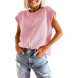 Fongt Hot Style Women's Knit Vest Jumper Sleeveless Round Collar Casual Solid Color Sweater Women's