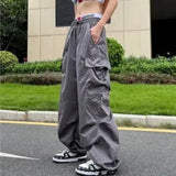 Y2K Parachute Pants Women Hippie Streetwear Oversize Pockets Cargo Trousers Harajuku Techwear Wide Pantalones