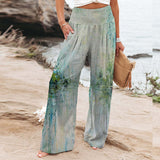 Fongt Women's Four-Sided Bullet-Print Trousers High-Waisted Straight-In-Bag Casual Broad-Legged Trousers