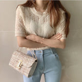 Fongt Top Retro Women's Summer 2025 New Lace Lace Hollow Shirt Temperament Slim Chic Short-Sleeved