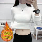 Casual Half Turtleneck Plush Velvet Lined Thicken Knitted Pullover Women Winter Warm Knitwear Jumper Soft Malhas