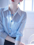 Fongt Super-Look Unique Beautiful Beautiful Blue And White Striped Polo Collar Shirt Women 2025 New Female Light Luxury Premium Sense