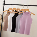 Women Slim Knitting Halter Camisole Tops Female Bodycon Knitted Tanks Sleeveless Basic Solid T shirts 8017-Outfit