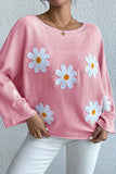 Fongt Embroidered Flower Women's Clothing 2025 New Loose One-Word Shoulder Jacket Sweater