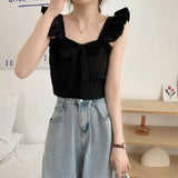 Fongt Care Machine Sling Women's Summer New Vest Solid Color Bow Tie With Short Lotus Leaf Tops