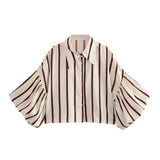 Fongt Short Top 2025 Spring New Five-Point Sleeve Bubble Bubble Sleeve Loose Stripe Small Shirt
