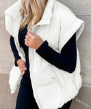 Fongt New Women's Solid Color Zipper Pocket Cotton Vest Fashion Collar Temperament Commuting Jacket