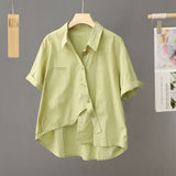 Fongt Cotton Short-Sleeved Shirt Top Women Irregularly Put 2025 Summer Thin Small Small Short Shirt