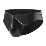 Fongt Men's PVC Bright Leather Triefs Sexy Open File Lekhoers Size Accurate No Odor-Outfit