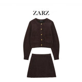 Fongt Homemade New Women's Knitted Coat Side Suture High Waisted Slid Mini