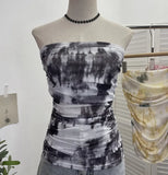 Fongt Splash Ink Dye Mesh Wrap Chest Vest Irregular Stacked Folded Sleeveless Top 9950