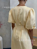 Fongt Summer Women's Long Dress Elegant Short-Sleeved Dress