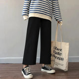 Pants Women Spring Summer Ankle-length Loose Wide Leg Elastic High Waist Oversize Black Simple Comfortable Elegant