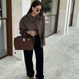 Fongt Wind Autumn New Women's Temperament Simple Collar Short Solid Color Hair Coat
