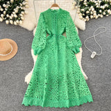 Fongt Sense Of Elegant Lace Dress 2025 New Hollow Hooks Waist Lantern Sleeves Waist Waist Dress Dress