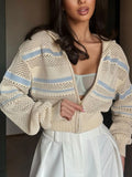 Fongt Sleeze-Colored Striped Knitted Zip-Up Collar Fashion Style Every Day Casual Coat Woman