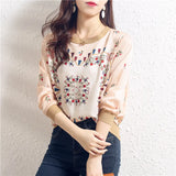 Fongt 2023 New Print Satin Knit Long Sleeve Splicing Women's Overtop Thin Casual Elastic Sweater-Outfit