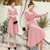 2 Pieces Set Knitted Pullover Sweater Luxury Shinning Jumper Tops And Fashion Elastic Waist Pleats Skirt