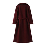 Fongt Autumn New Women's Retro Leisure Double Buckle With Belt Long Hair Coat