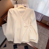 Oblique Button V-Neck Sweater Girls 2024 Spring New Design Super Good-Looking Loose Rope Knitted Cardigan-Outfit