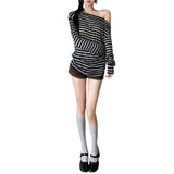 Autumn 2024 New Women's Commuting Unique Cut-Up With Slanted Shoulder Striped Long-Sleeved