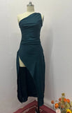 Fongt Summer New Solid Color Collar Folds To Repair Height Open Sexy Long Dress