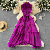 Fongt Three-Home Folded Dress Dress Wooden Ear Long Heavy Industry Pressure Folds High-End Exquisite Dress Woman