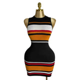 Fongt Wind Fine Shoulder Sleeveless Color Slimming Temperament Casual Striped Knitted Dress