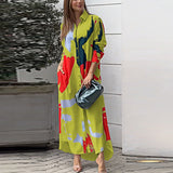 Fongt Spring And Summer Women's Fashion Casual Printing Loose Open Fork Bag Long Shirt Shirt Dress