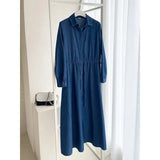 Fongt Long-Sleeved Denim Dress Loose With Denim Shirt Dress