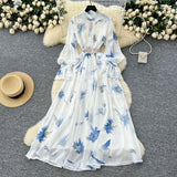 Fongt Elegant Dress Women 2025 New Fashion Set To Collect Waist Thin Temperament Print Chiffon Over-Capped Skirt
