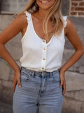 Fongt Summer New Solid Color Round Collar Button Decoration Sleeveless Vest T-Shirt Women's Clothing