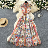 Fongt Style Niche Elegant Sleeveless Single Buckle Print Roll Dress Women Fashion Thin Dress
