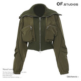 Fongt New Personality Casual Three-Dimensional Zipper Pocket Big Collar Baseball Uniform Coat Female 1681