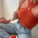 Fongt Women's Mb Sexy Cross-Hanging Neck Knitting Short Outer Wear Inside The Bottom Sling Sling Vest Top