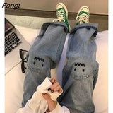 Straight Vintage Jeans Female Loose Boyfriend Women Jeans Punk Gothic Pants Funny Hip Hop Autumn Japan Devil Trousers