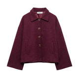 Fongt Women's ZA Autumn And Winter Street Fashion Short Shirt Collar Collar Hair Coat