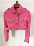 STREET Newest 2022 Designer Motorcycle Biker Jacket Women's Metal Buttons Belted Denim Short