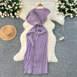 Fongt Folded Dress Design Irregular Lotus Leaves Side To Receive Waist Repair Bright Silk Pressure Folds