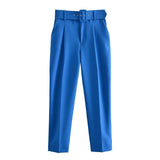Fongt 2025 New 褶皱 Multi-Colored Harun Pants Casual Solid-Colored Small-Footed Women's Trousers Belt