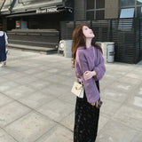 Fongt Gentle Lazy Wind Purple Round Sweater Woman 2025 Autumn And Winter Small Loose Soft Knitwear