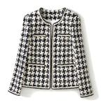 jacket Dark blue Plaid spring / autumn / winter women's jacket lapel long sleeve Business ladies one piece jacket