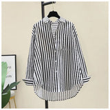 Fongt Shirt 2025 Spring And Autumn Casual Polo Collar Long Sleeve Stripe Loose Retro Stripe Commuting Top Lady