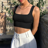 Women's Tank Top Off Shoulder Crop Top Streetwear Y2k Rave Outfits Summer Slim Solid Tanks and Camis Knitted Tops Women