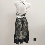 Fongt Romantic Thin Perspective Lace Sexy Sling Aja Skirt Pure Lust High-Intel Pyjamas