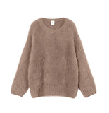 Fongt Selling Pure Color Imitation Marten Netted Round Sweater Women 2025 New Soft Knitting Base Model